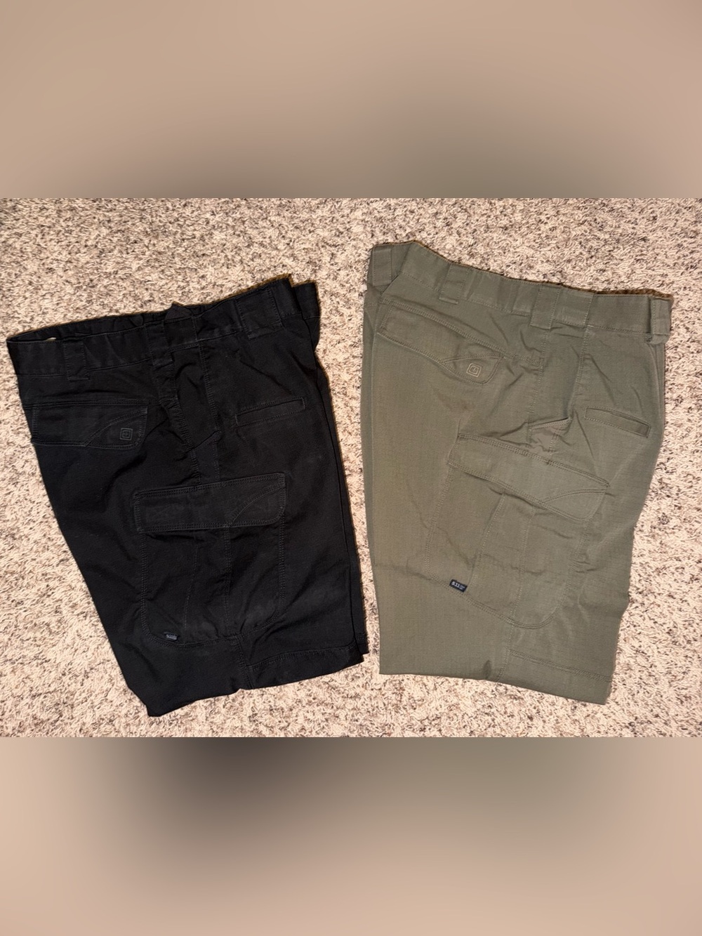 2 Pair 5.11 Tactical Men's Cargo Shorts in Black and Olive 38x30